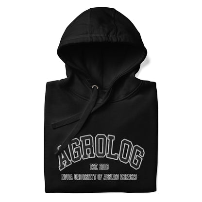 Broderad Agrolog Svart Tryck Premium Hoodie