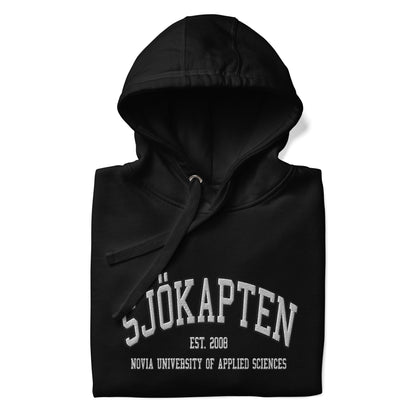 Broderad Sjökapten Vitt Tryck Premium Hoodie