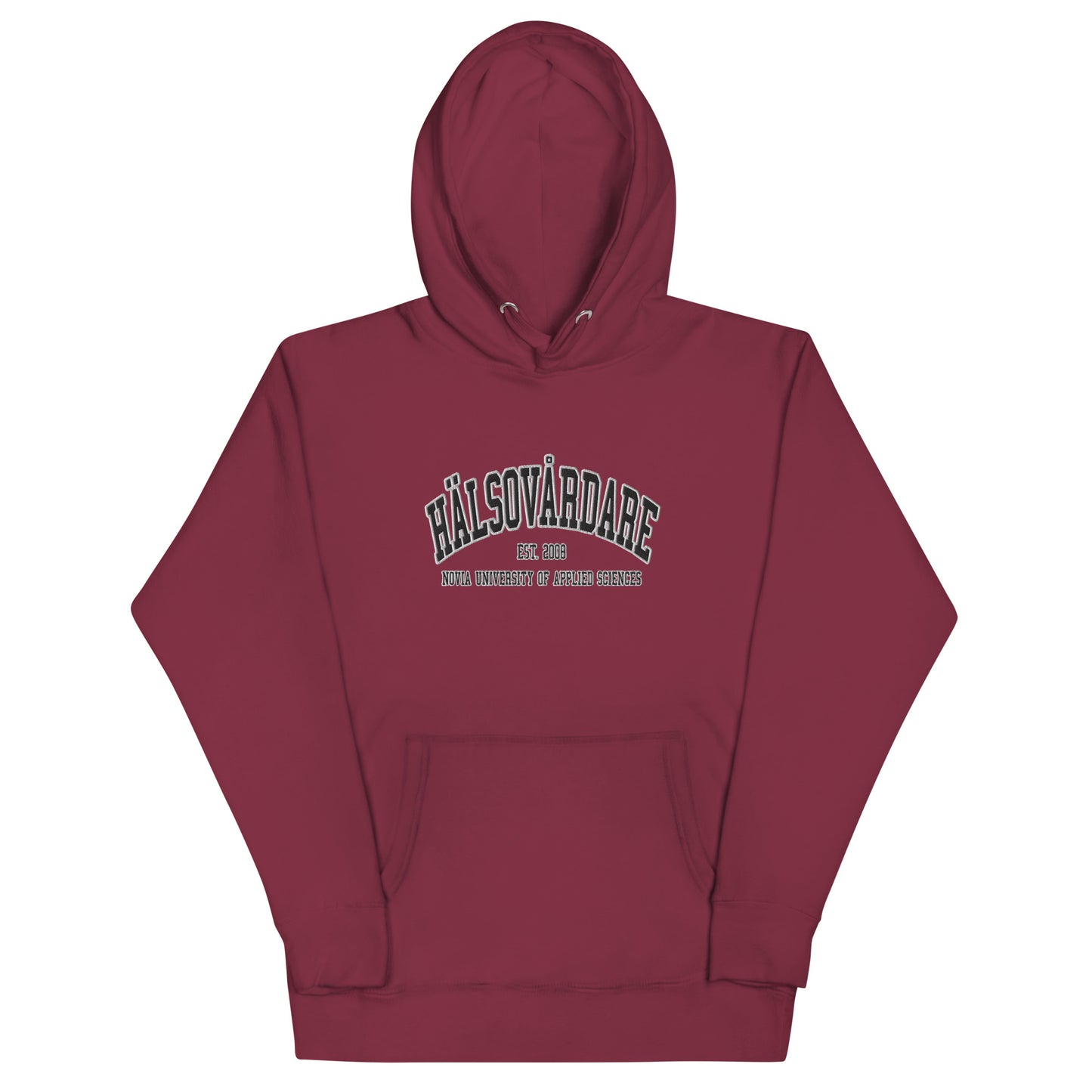 Broderad Hälsovårdare Svart Tryck Premium Hoodie