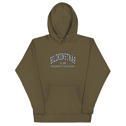 Broderad Bildkonstnär Vitt Tryck Premium Hoodie