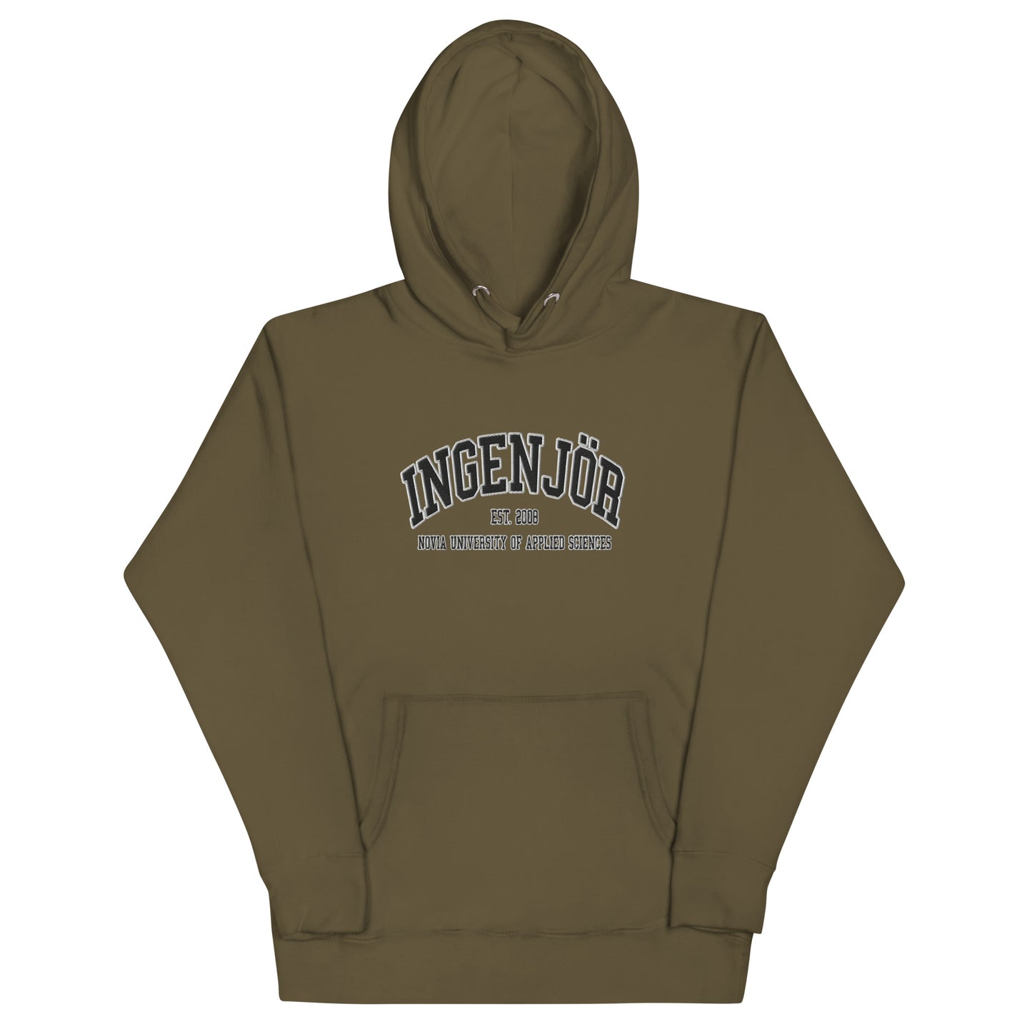 Broderad Ingenjör Svart Tryck Premium Hoodie