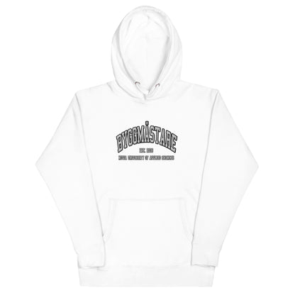 Broderad Byggmästare Vitt Tryck Premium Hoodie