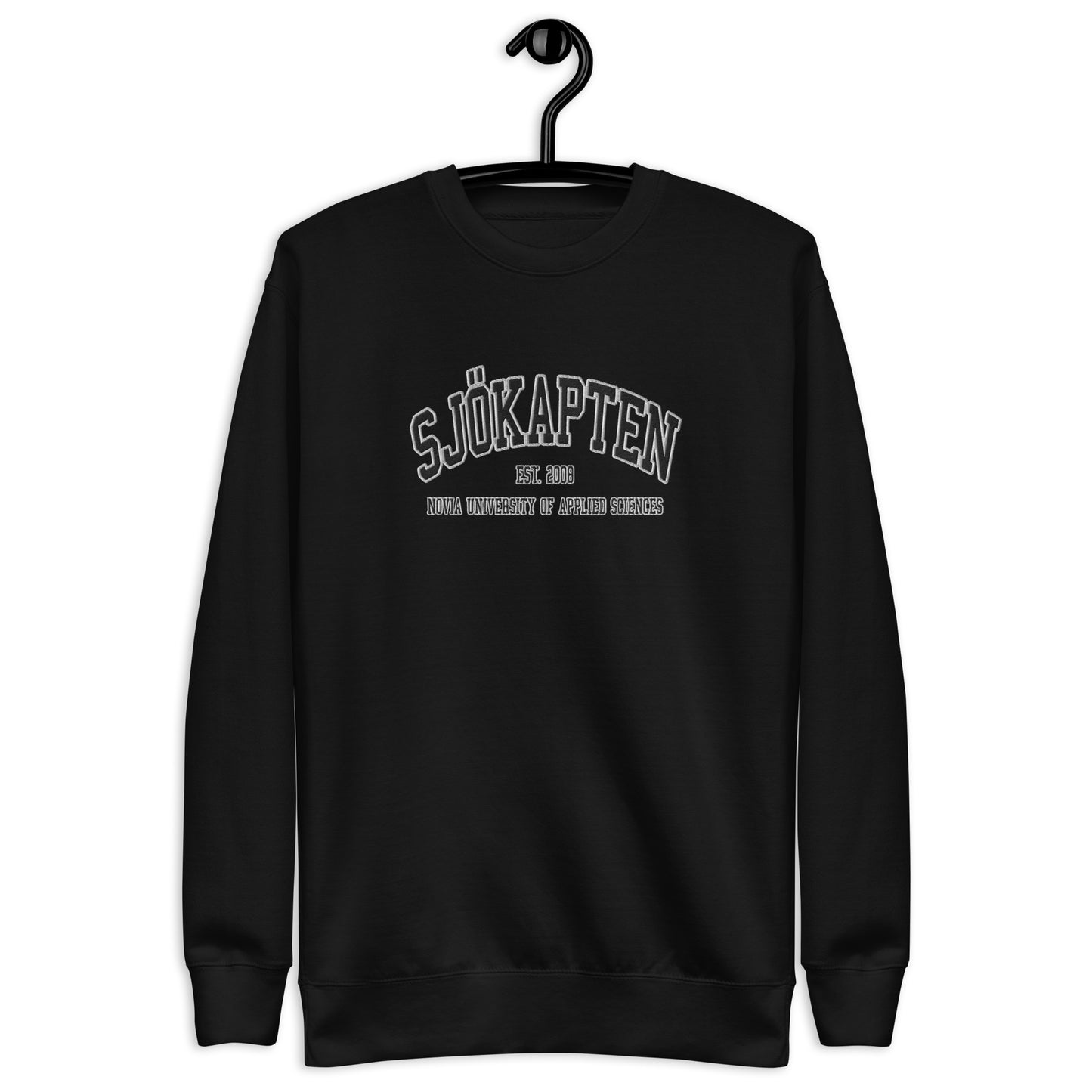 Broderad Sjökapten Svart Tryck Premium Sweatshirt