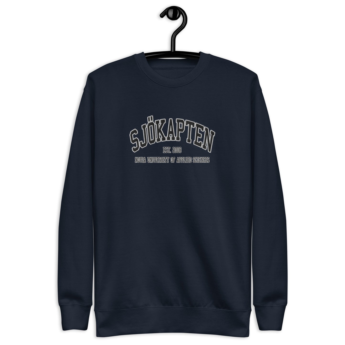 Broderad Sjökapten Svart Tryck Premium Sweatshirt