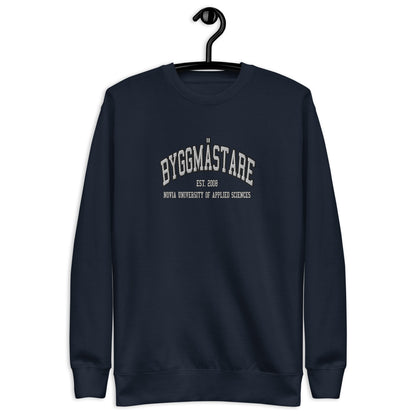 Broderad Byggmästare Vitt Tryck Premium Sweatshirt